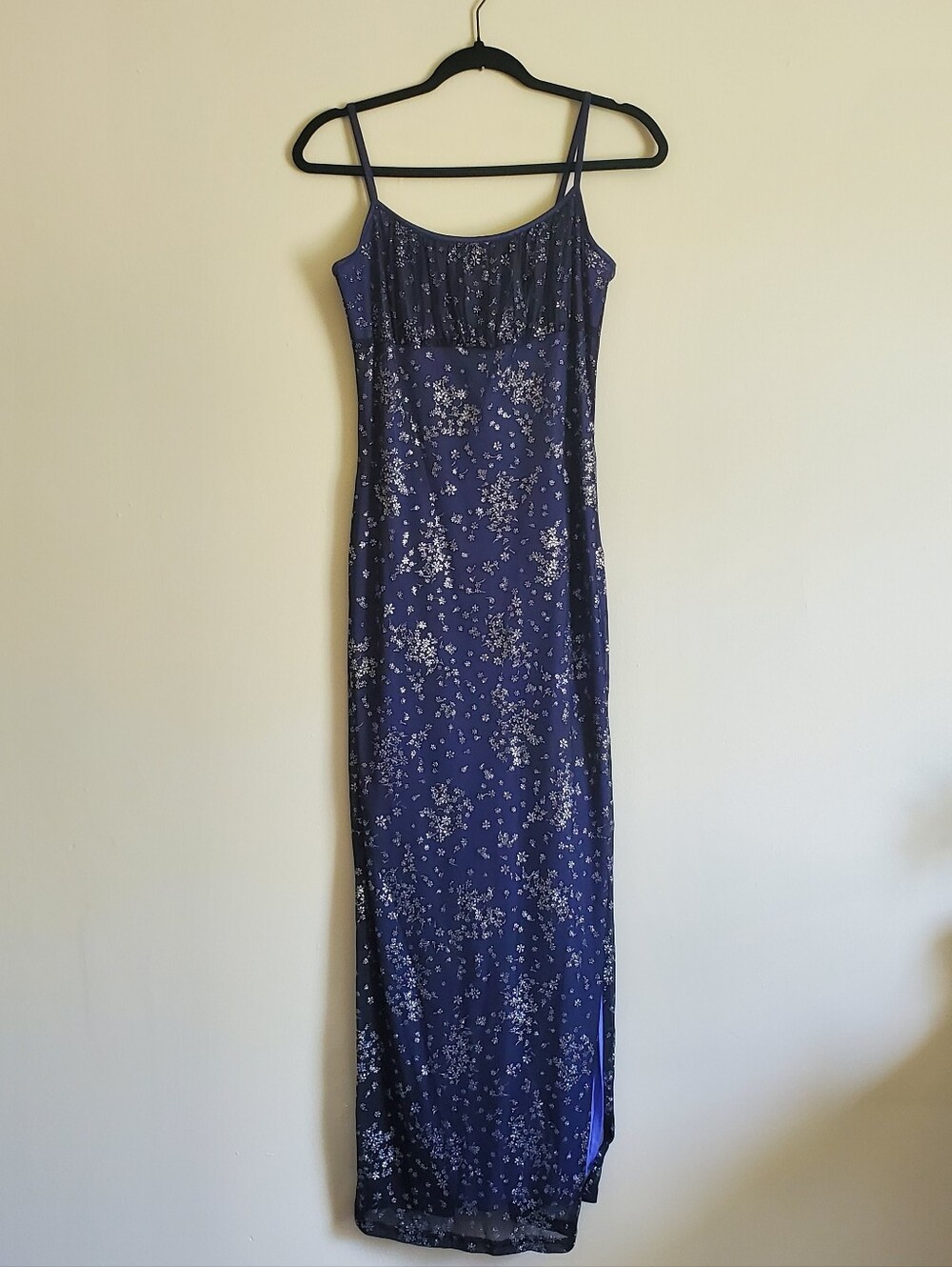 Candy Rocket Y2K Floral Mesh Dress Lined Prom Dress Sparkly Silver Blue Fairy M